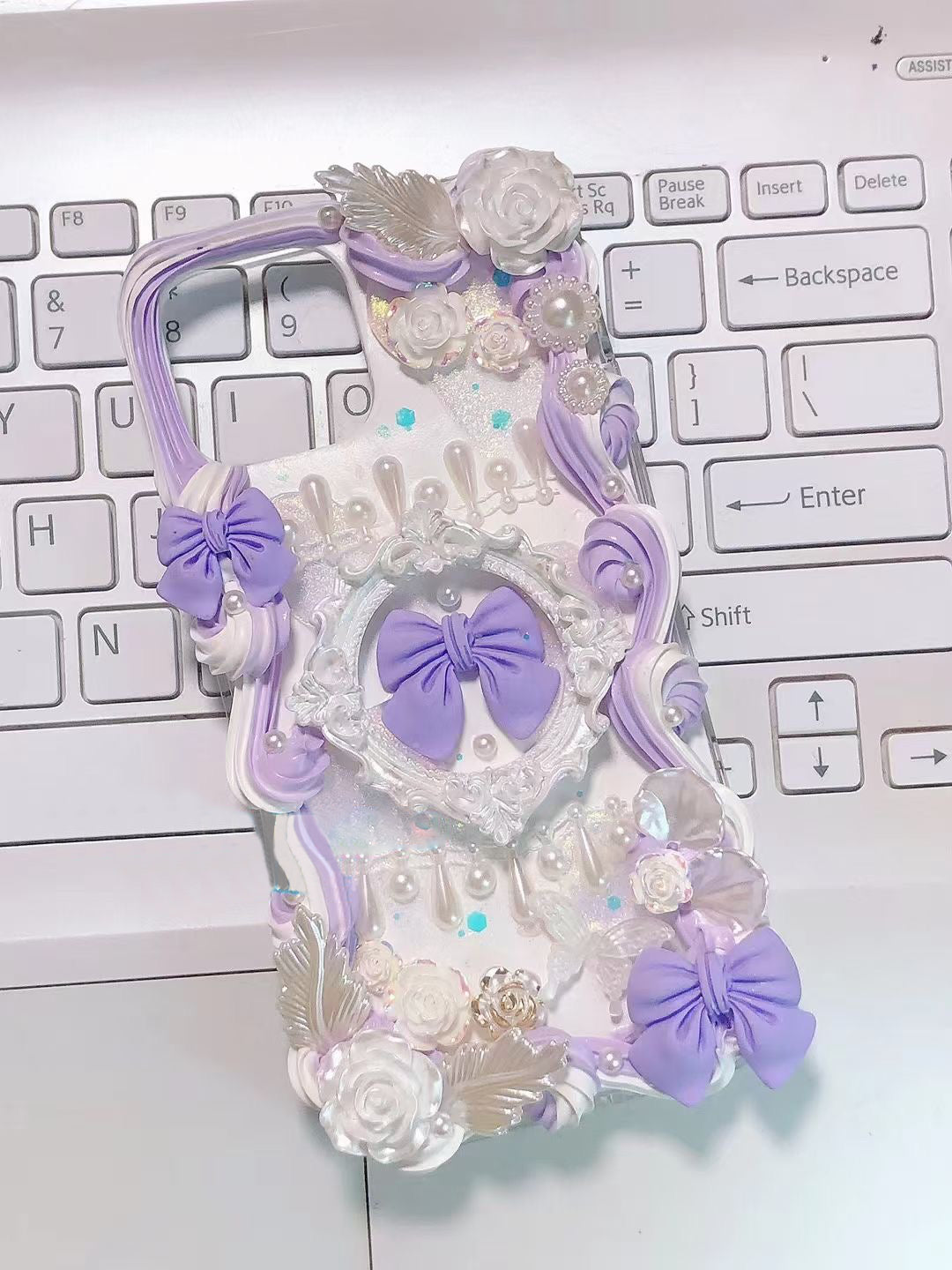 Blue Bow Decoden Phone Case DIY Kit, Baroque Style Decoden Case Starter  Package, Fake Cream Phone Case for Samsung, Apple, Android