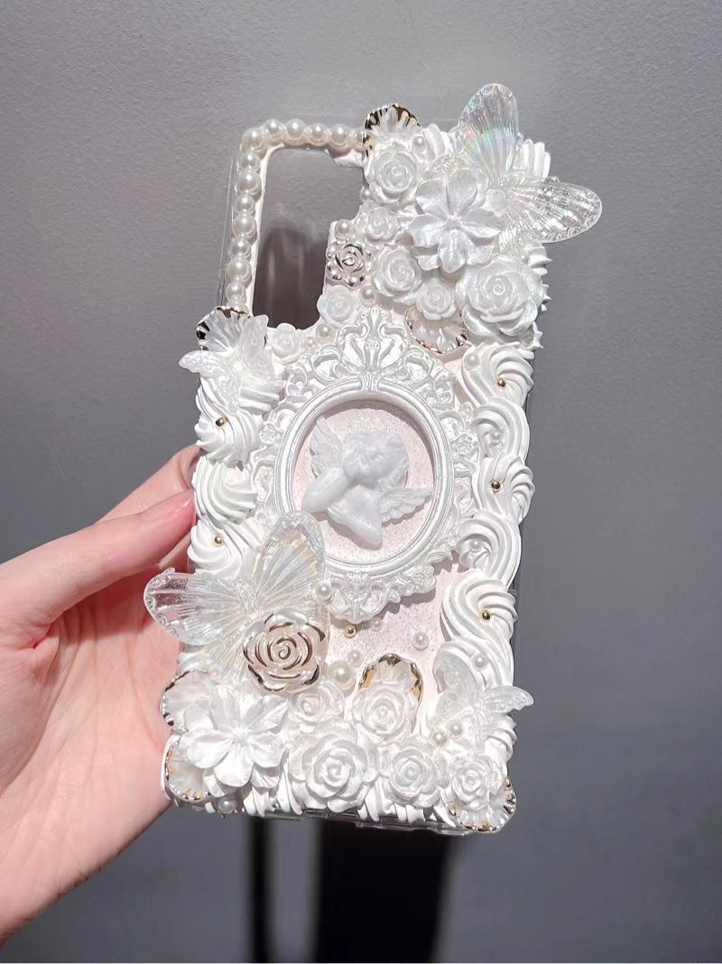 Baroque  White Vintage DIY Decoden Handmade Custom Cream Phone