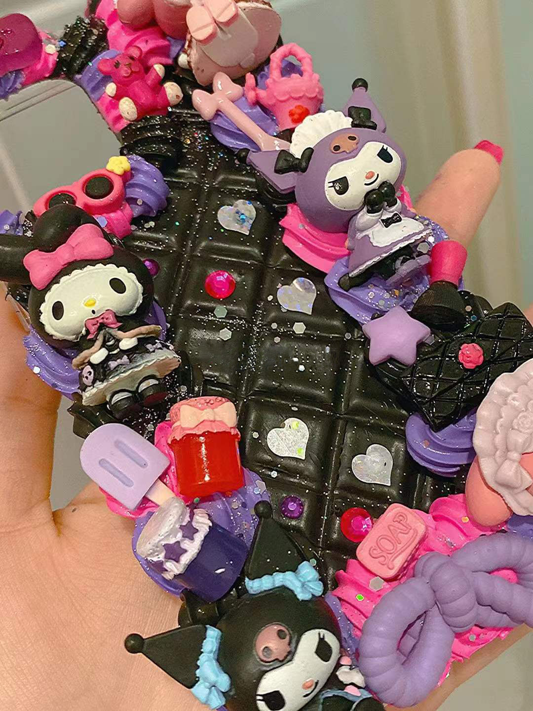 Kuromi | Black DIY Decoden Handmade Custom Cream Phone Case for iPhone Samsung | Phone Cover Accessories