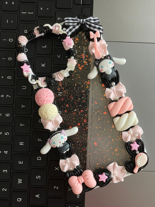 Cinnamoroll | Pink Black DIY Decoden Handmade Custom Cream Phone Case for iPhone Samsung | Phone Cover Accessories