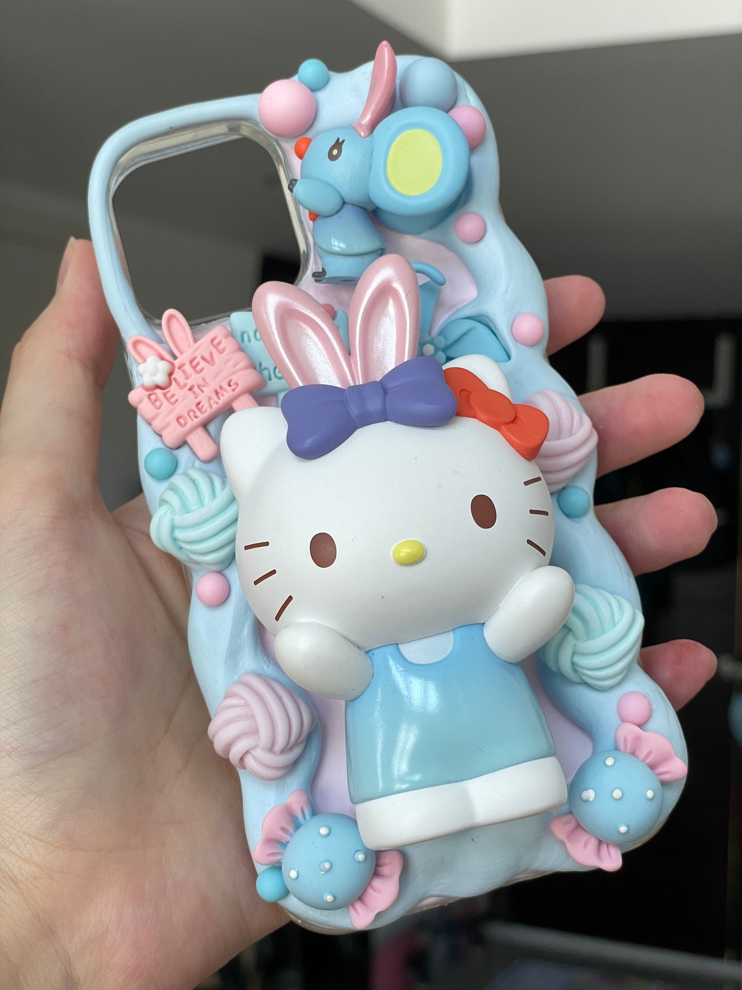Hellokitty｜Blue DIY Decoden Handmade Custom Cream Phone Case for iPhone Samsung | Phone Cover Accessories