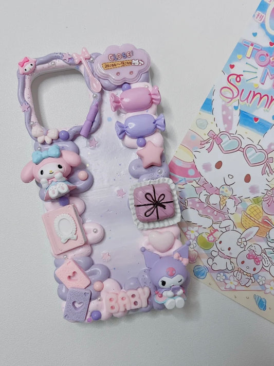 Melody & Kuromi  | Purple DIY Decoden Handmade Custom Cream Phone Case for iPhone Samsung | Phone Cover Accessories