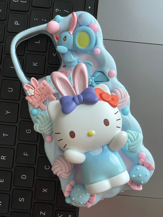 Hellokitty｜Blue DIY Decoden Handmade Custom Cream Phone Case for iPhone Samsung | Phone Cover Accessories