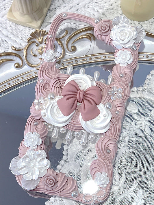 Baroque | Pink Vintage DIY Decoden Handmade Custom Cream Phone Case for iPhone Samsung | Phone Cover Accessories