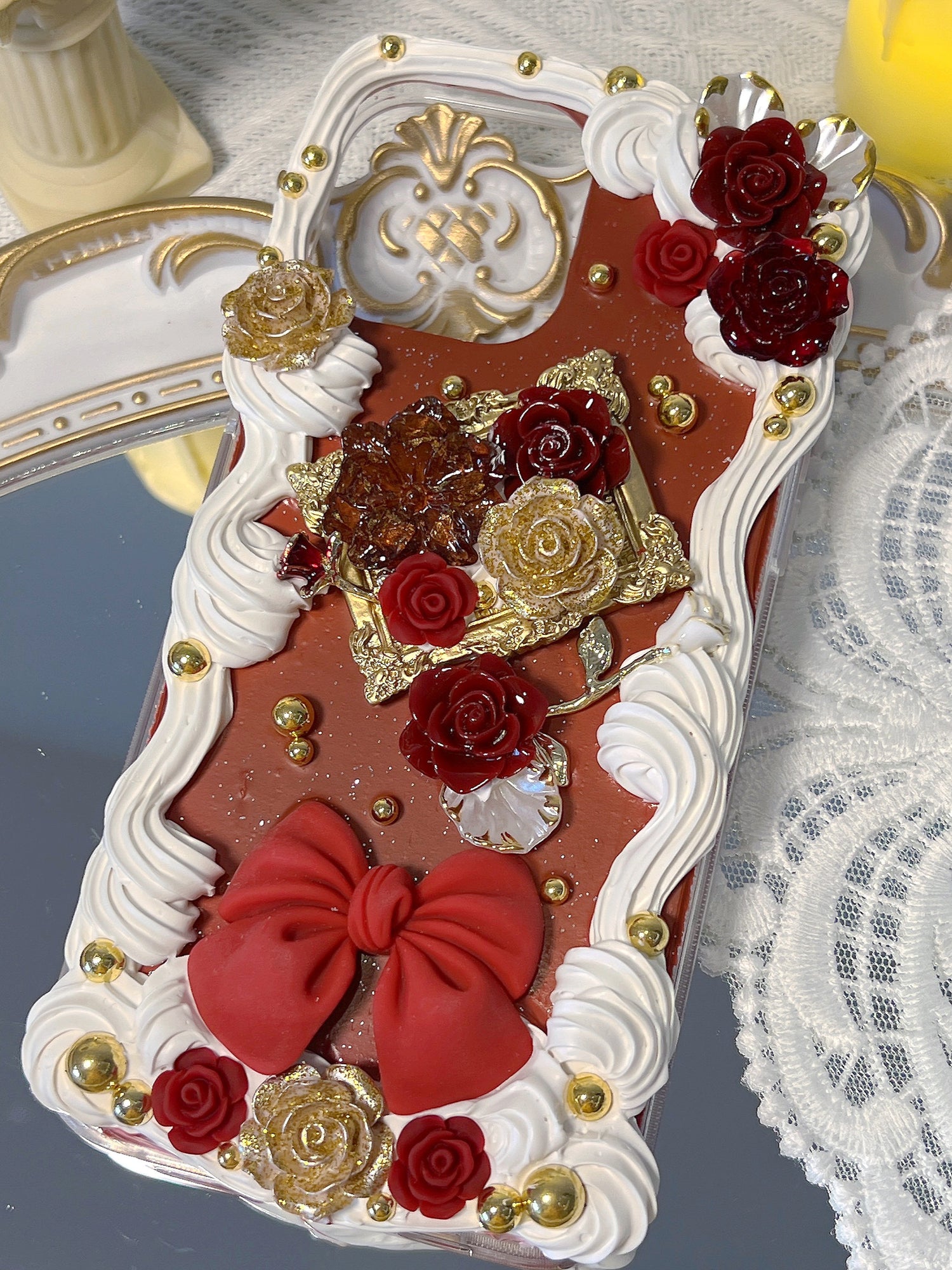 Baroque  Vintage DIY Decoden Handmade Custom Cream Phone Case for