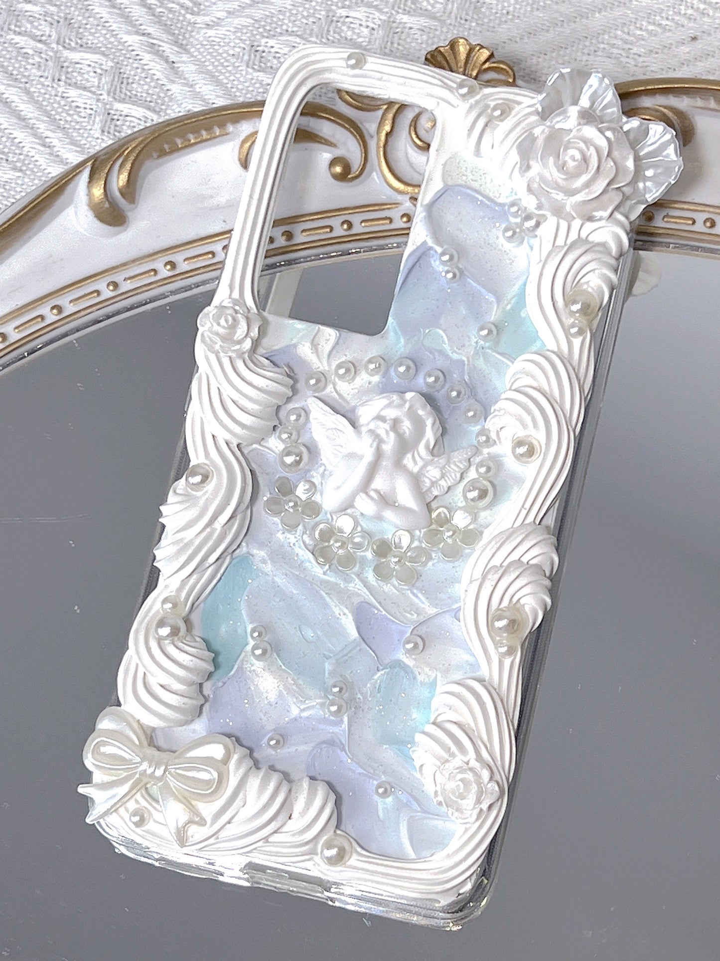 Baroque  White Vintage DIY Decoden Handmade Custom Cream Phone